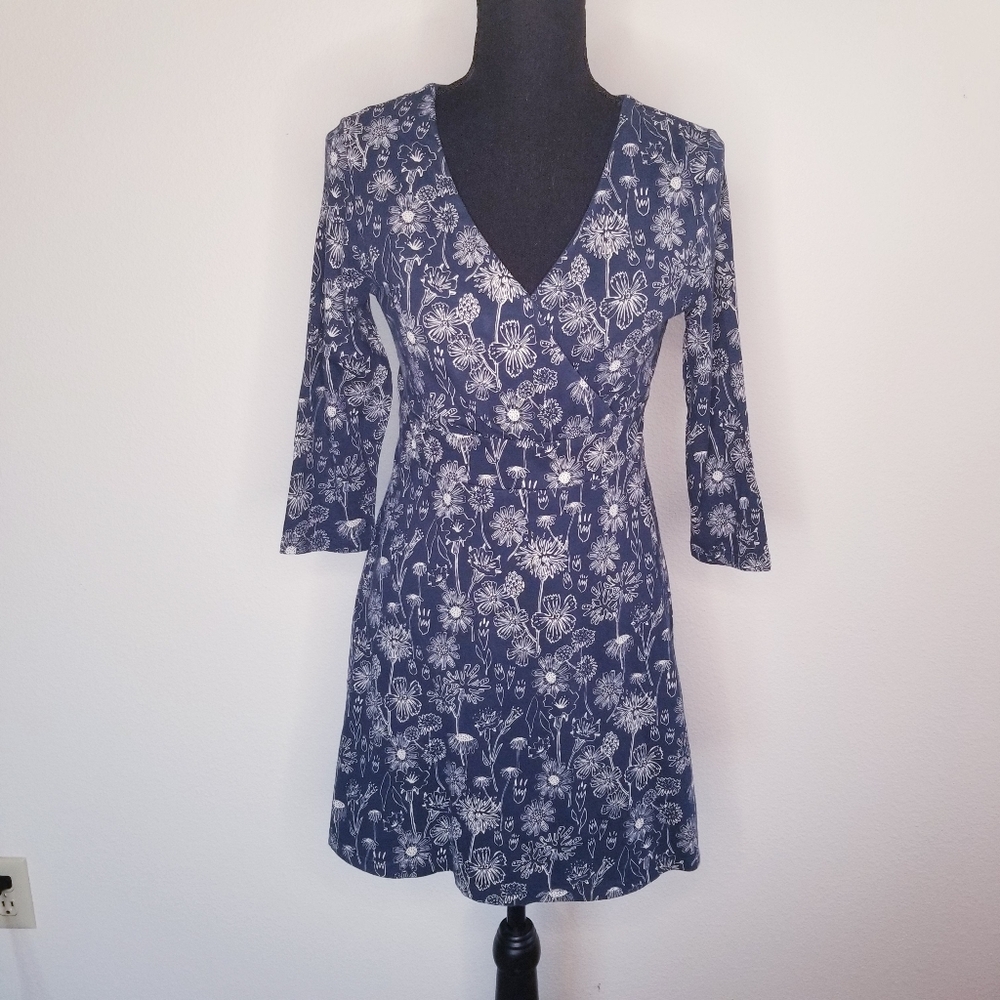 Seasalt Cornwall Organic Cotton Marram Grass Dress Knit Blue Print 8